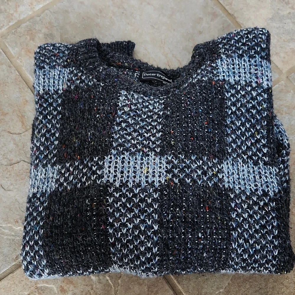 Plaid Crewneck Wool Blend Sweater Vintage Peter England - Picture 15 of 15